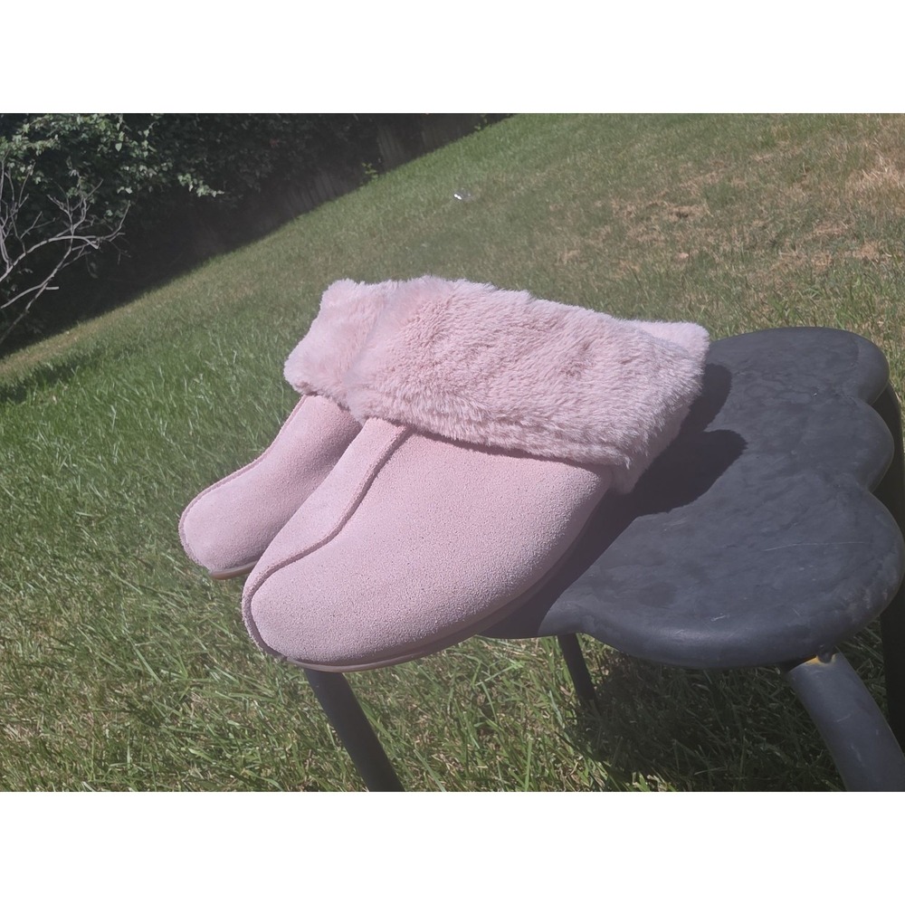 Women Pink Faux Fur Slip On Suede Moccasin Cozy House Shoes